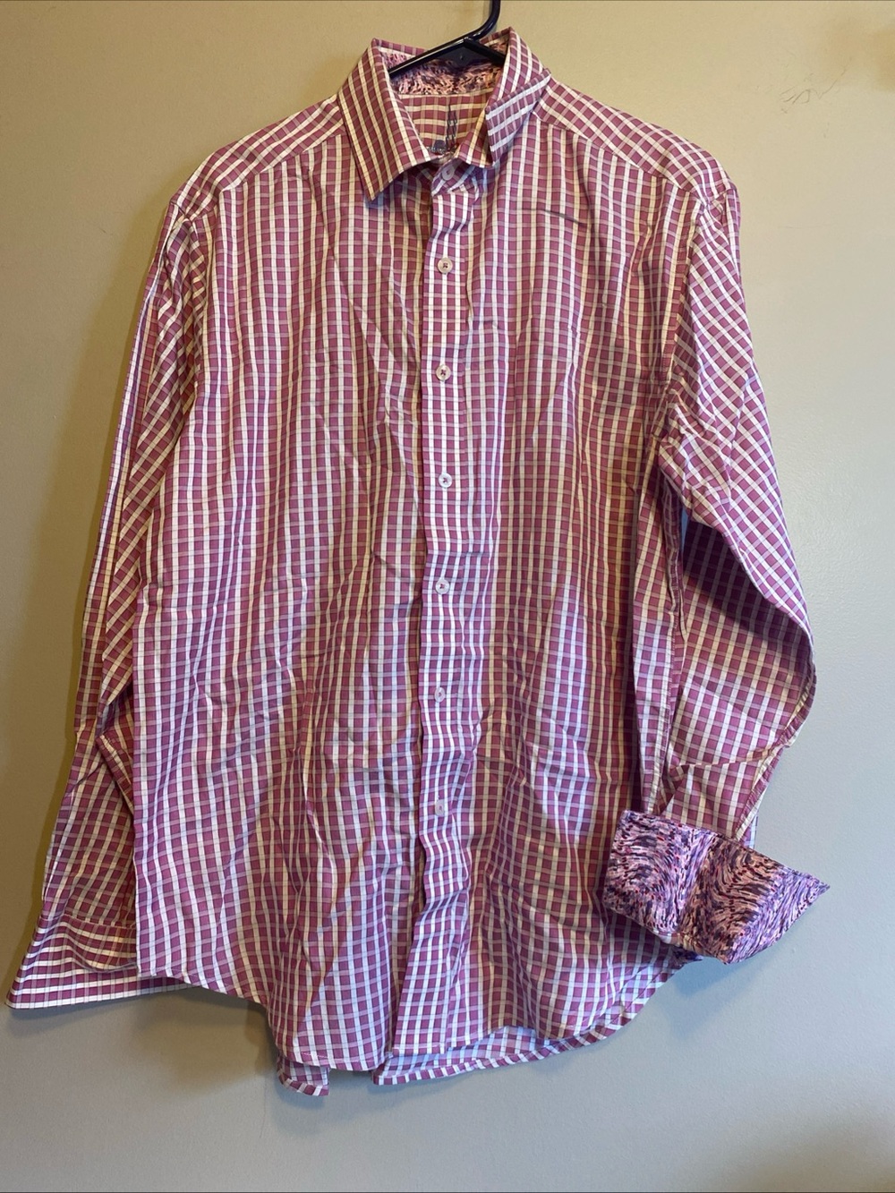 Robert Graham Men’s Medium Shirt Casual Button Up Pink Check Flip Cuff